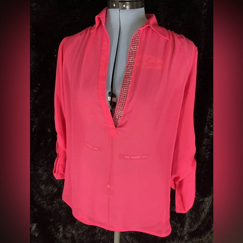 Jennifer Lopez Small Sheer Shirt Pink With Rhinestones Long Or Short Sleeve